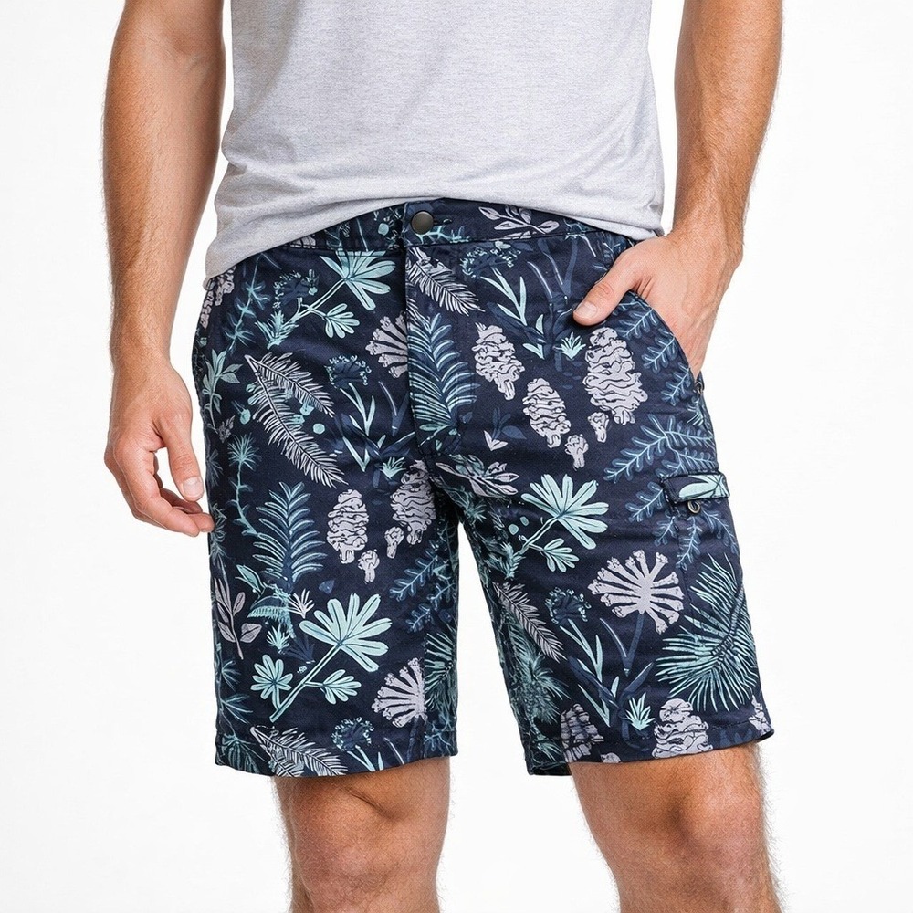 The North Face Men's Navy Tropical Print Hybrid Shorts